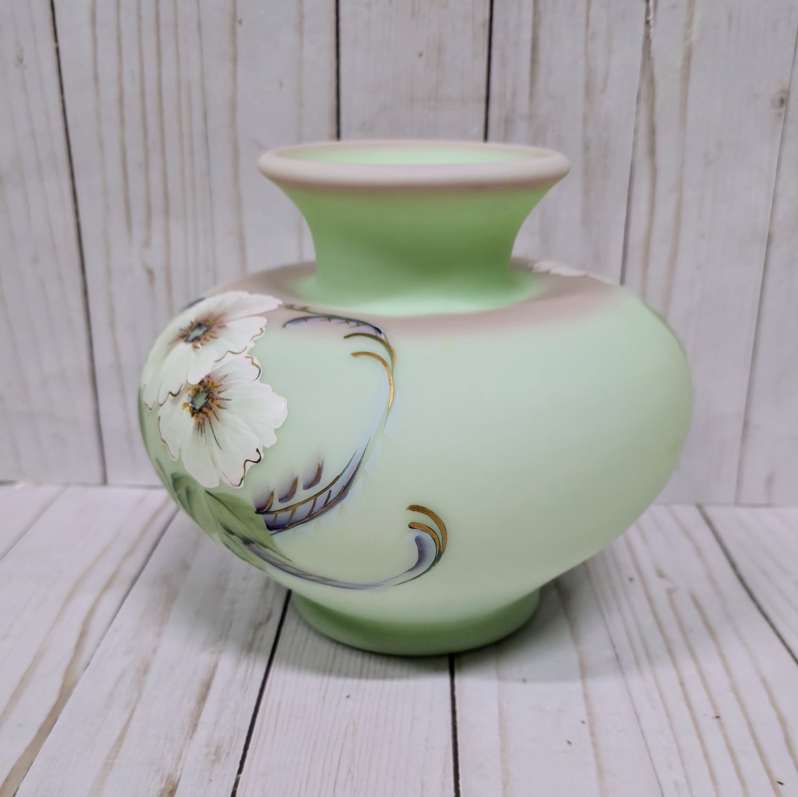 FENTON J.K. Spindler Connoisseur Lotus Mist Hibiscus Vase Hand-Painted 320/1950