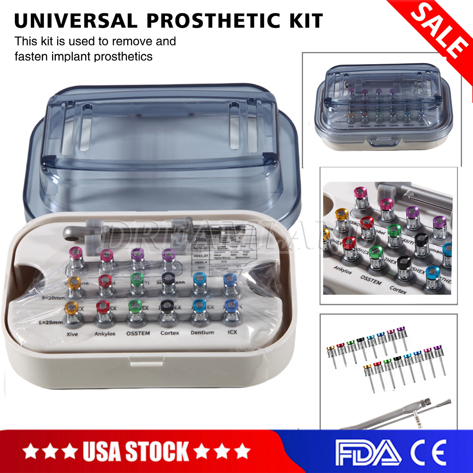 Dental Universal Implant Prosthetic Kit Torque Wrench Screw Drivers Remover USA