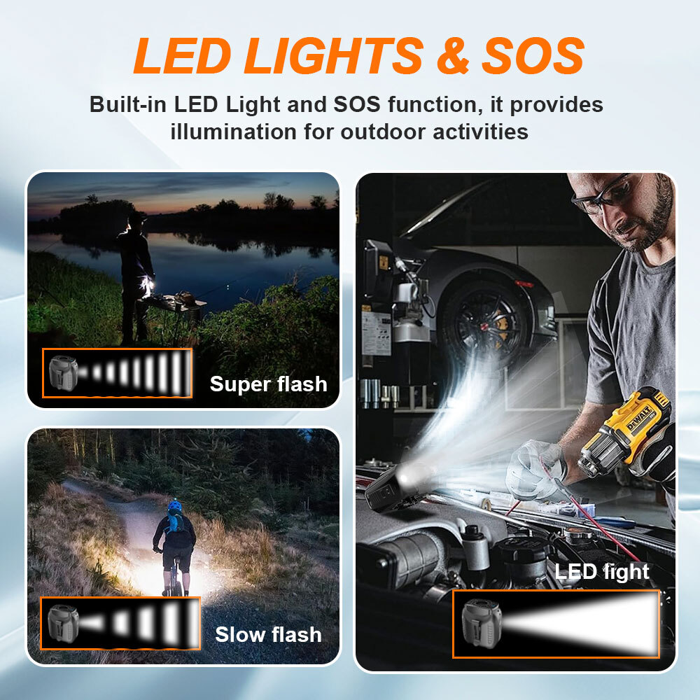 Portable Waist Clip Fan with LED 10000mAh USB Rechargeable Hanging Belt Cooling