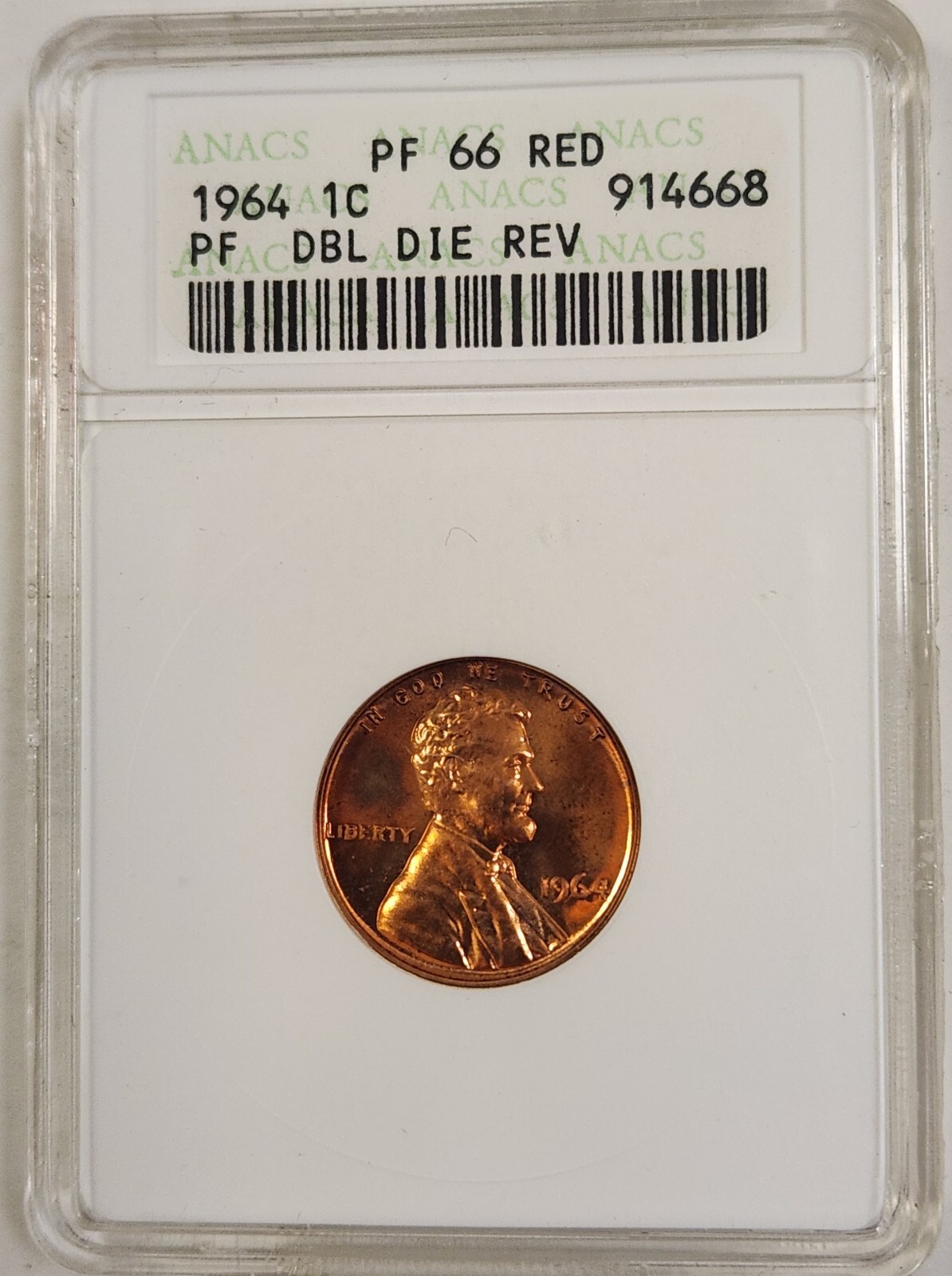 1964 Proof Lincoln Penny Cent PF66 Red RD ANACS Double Die Reverse DDR Soapbox