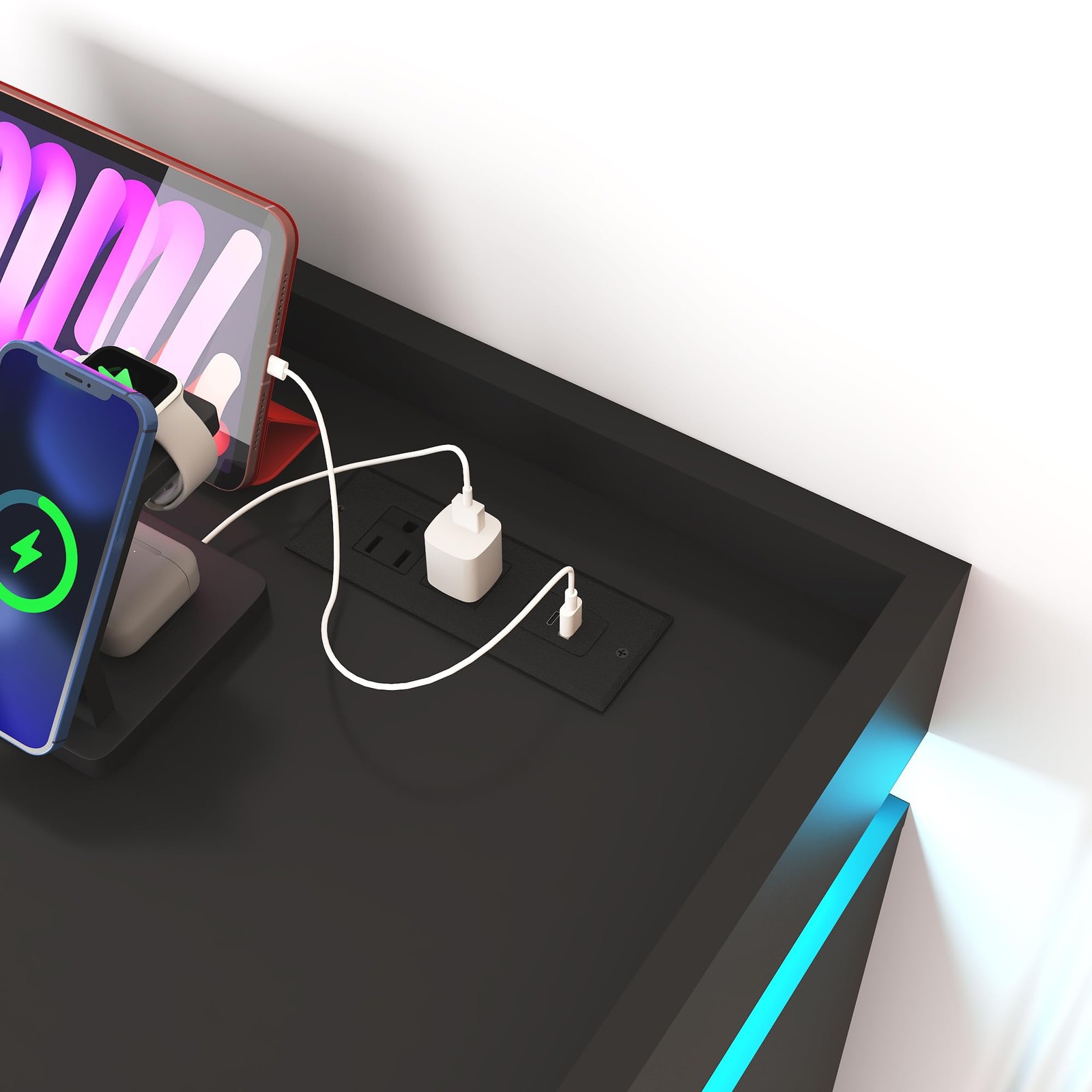 8 Drawer Dresser with LED Light and Charging Station, Modern Chest of Drawers