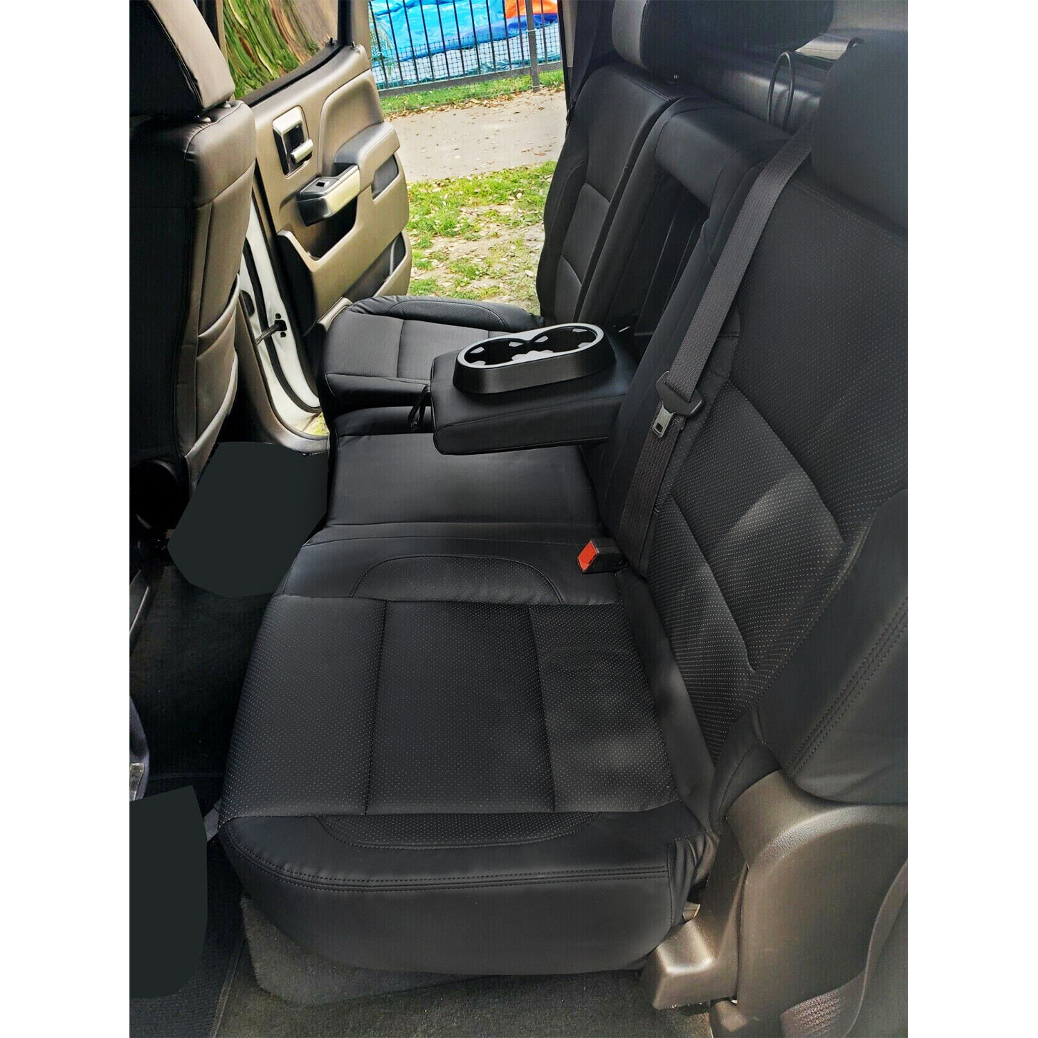 Black Seat Covers Set For 2014-2018 Chevy Silverado Crew Cab LT 15 16 17