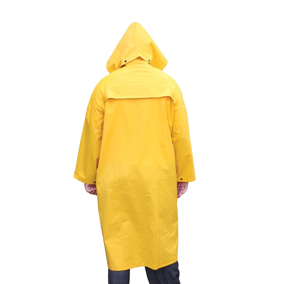 Safety Rain Coat Yellow Rain Jacket 49" w Detachable Hood .35mm PVC / Polyester