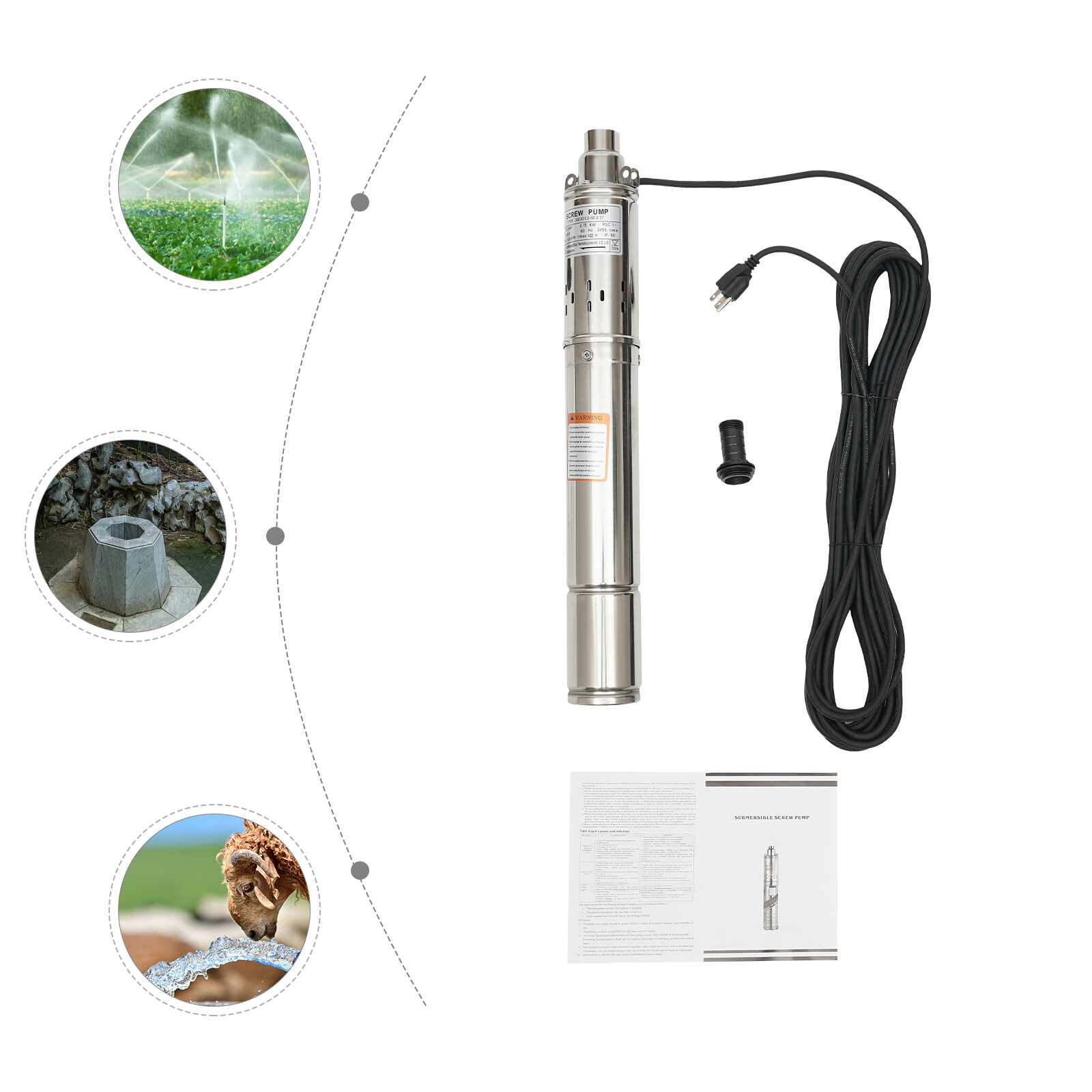 3" Deep Well Submersible Pump Stainless Steel Water Pump 1HP 115V 334ft 2.5m³/h
