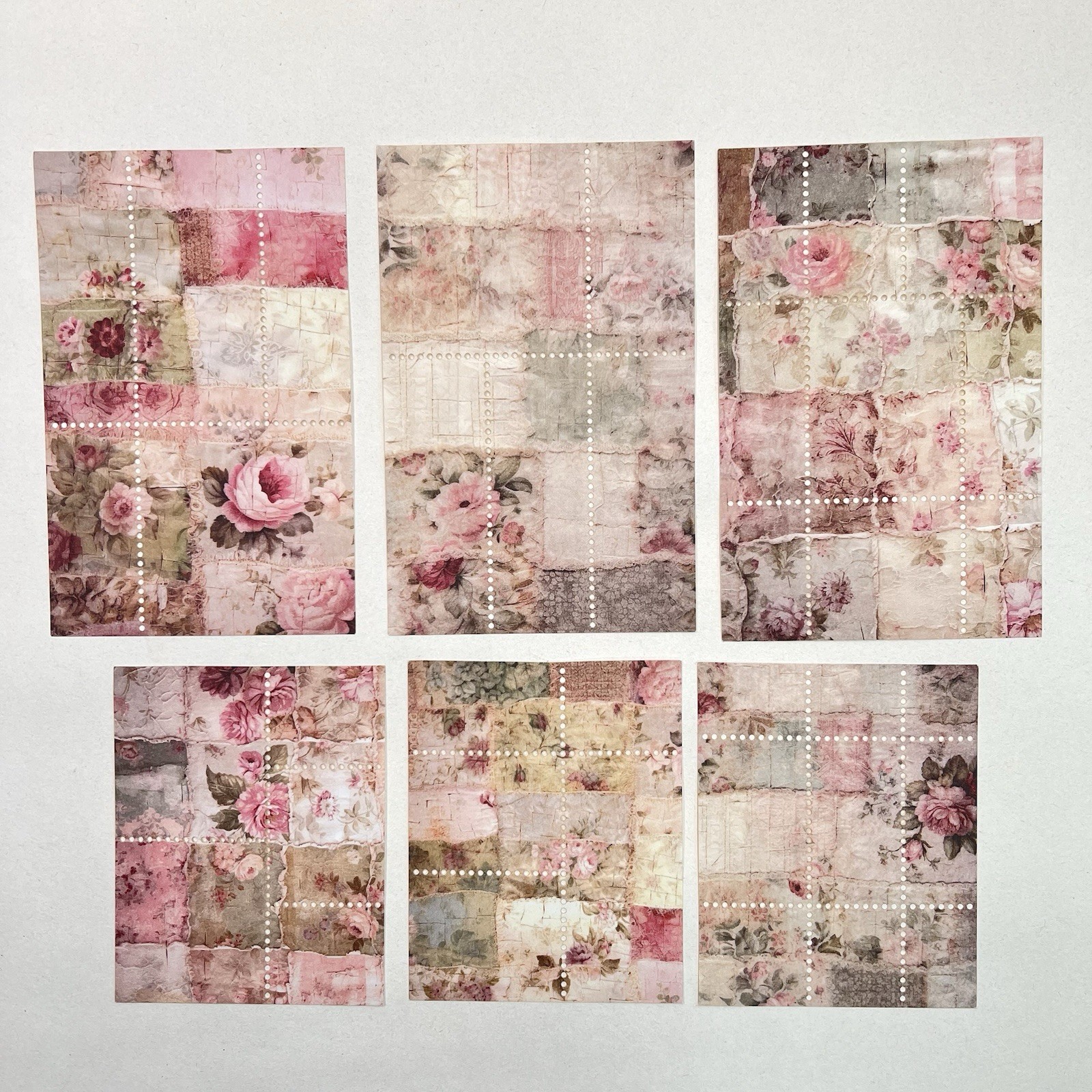 Vintage Style Pink Rose Perforated Paper Sheets Junk Journal Collage Scrapbook