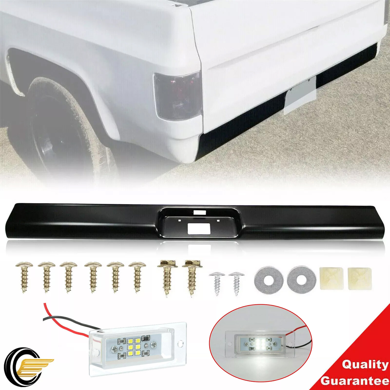 Rear Bumper Roll Pan w/LED Light & Screws For 1973-1987 Chevy C10 C20 Fleetside