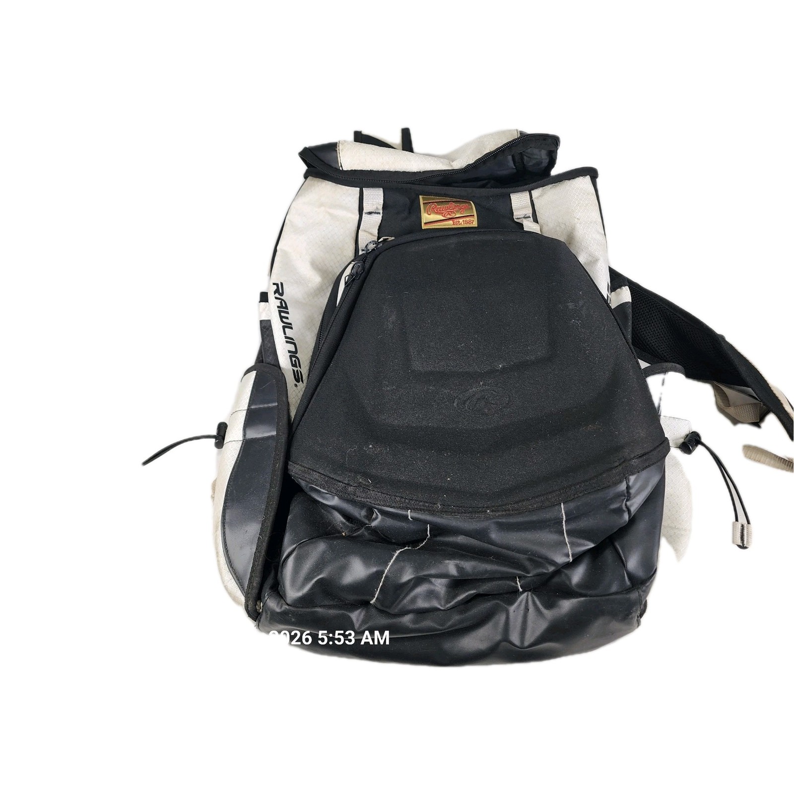 Rawlings Baseball Bag Backpack Black White Pockets Helmet Compartment Adjustable