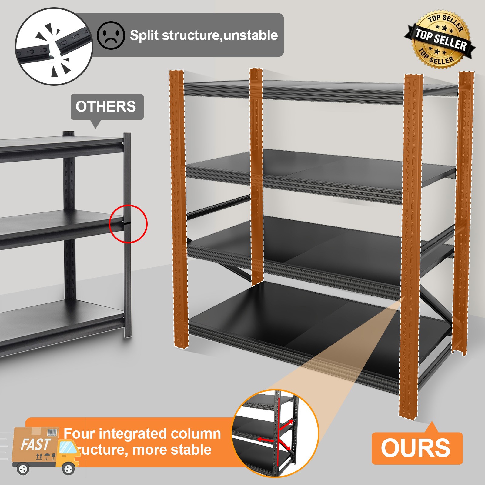 6000 LBS Garage Shelving Heavy Duty 4 Tier Storage Shelves Metal Organizer Rack