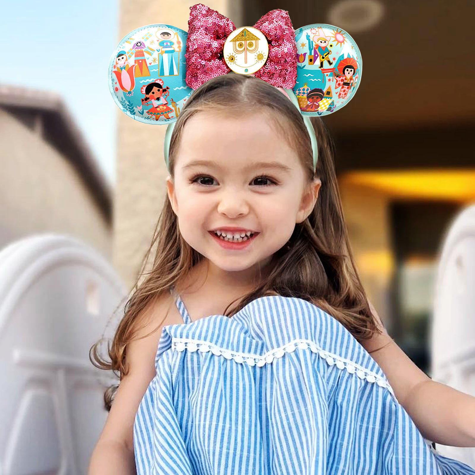 2024 Disney-Parks It’s A Small World Sequined Minnie Mouse Ears Headband New