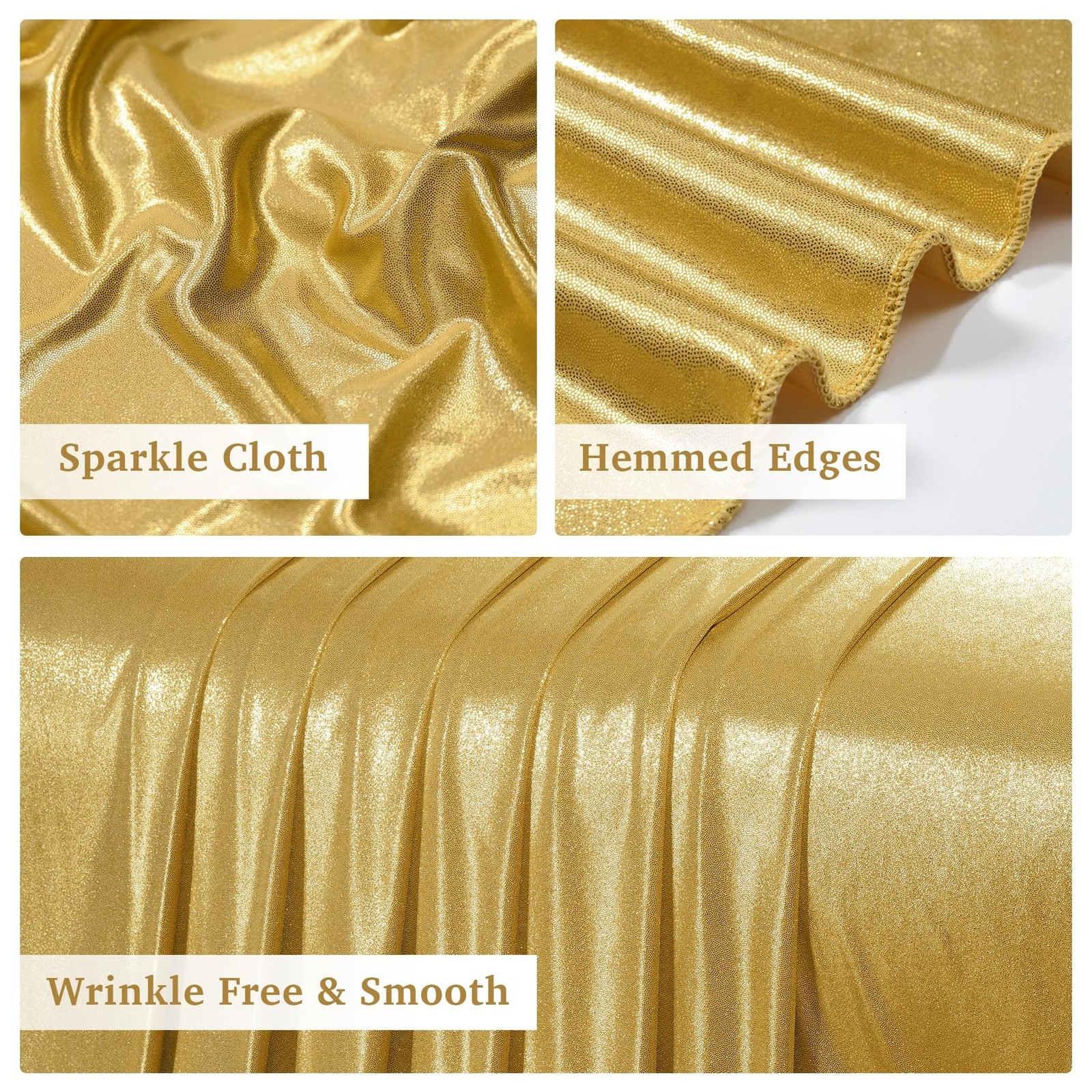 10ft x 10ft Gold Sequin Backdrop Curtain for Parties, Wrinkle Free Thick Glit...