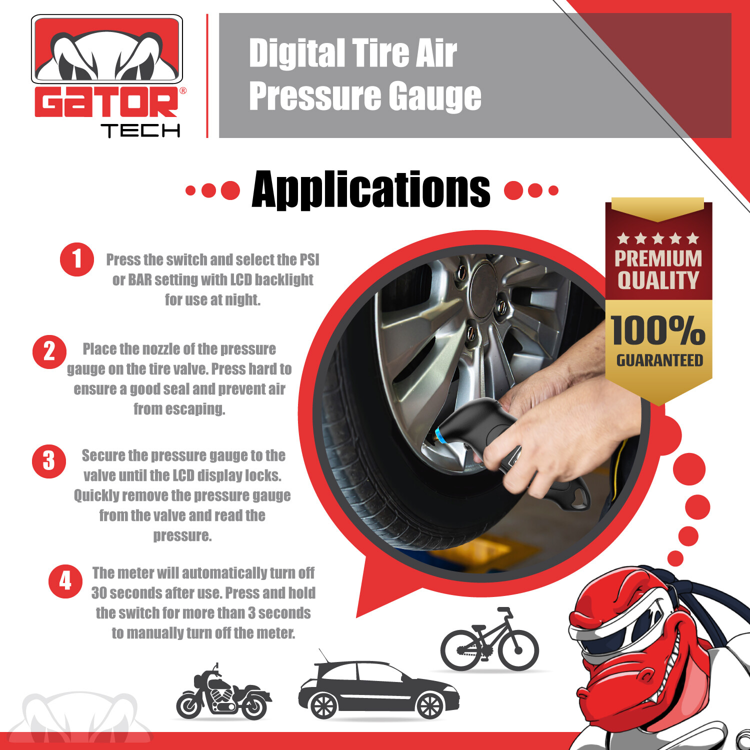 Digital Tire Air Pressure Gauge Meter Tester Bike Car Truck LCD Display 150 PSI