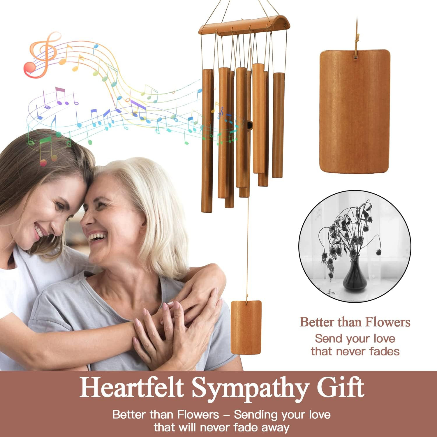 Wind Chimes for Outside, Sympathy Wind Chimes Bamboo Windchimes Outdoors with Na
