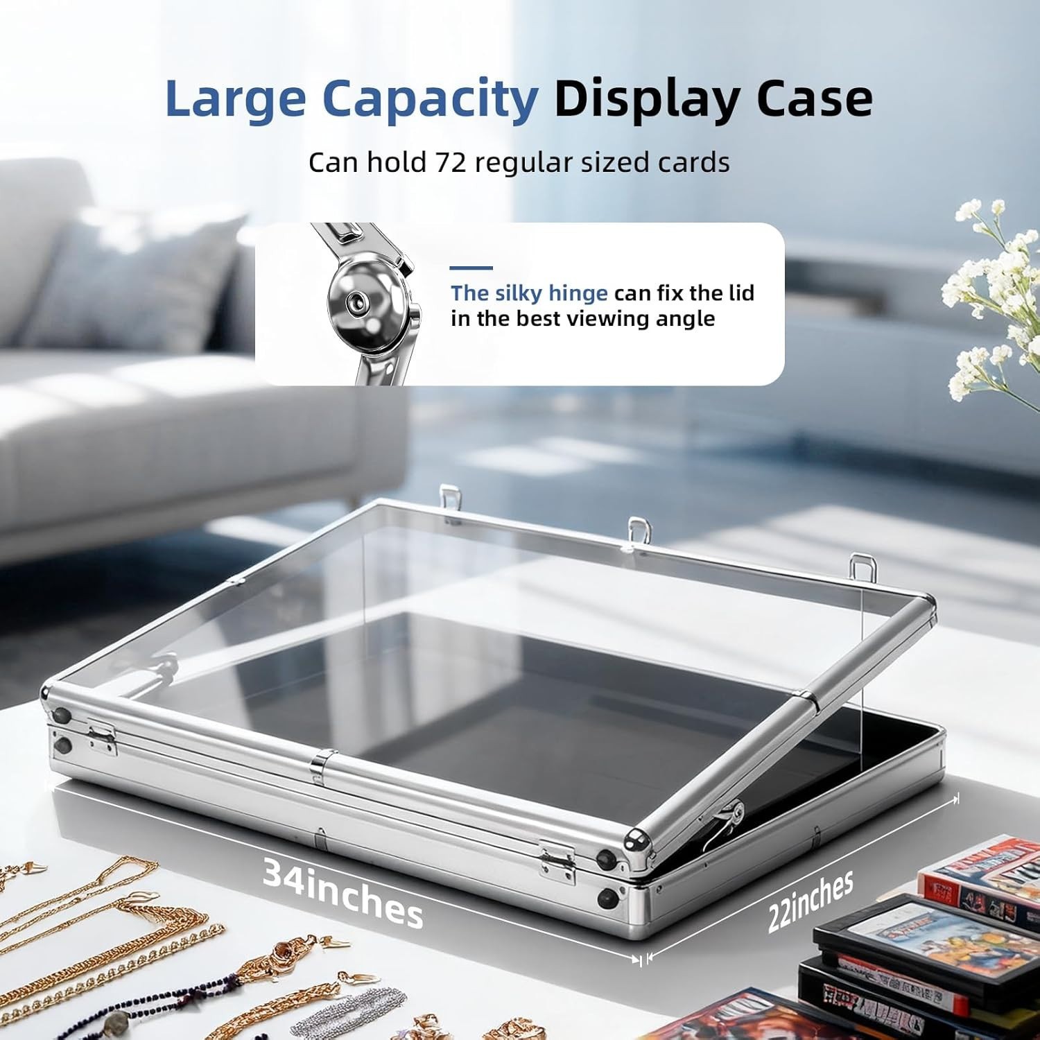 Aluminum Acrylic Clear Top Display Locking Travel Case Trading Coin/Card/Jewelry
