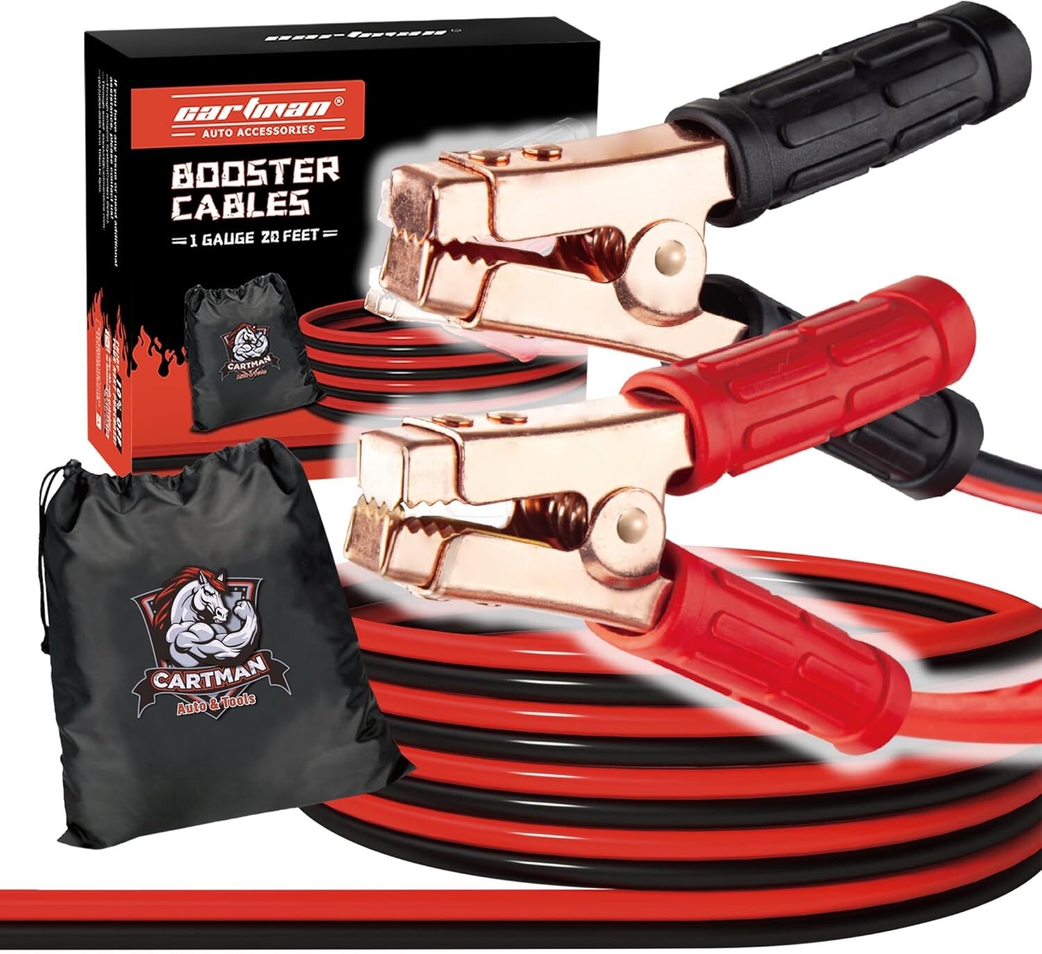 CARTMAN 1 Gauge 20Feet Jumper Cables 800AMP Heavy Duty Booster Cables with Carry