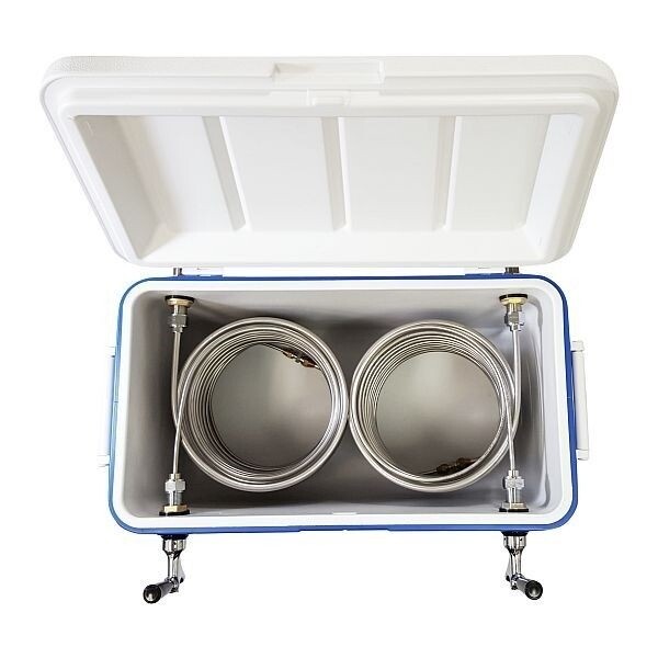 NY Brew Supply Jockey Box Cooler - Double Faucet, 120' Stainless Coils, 48qt