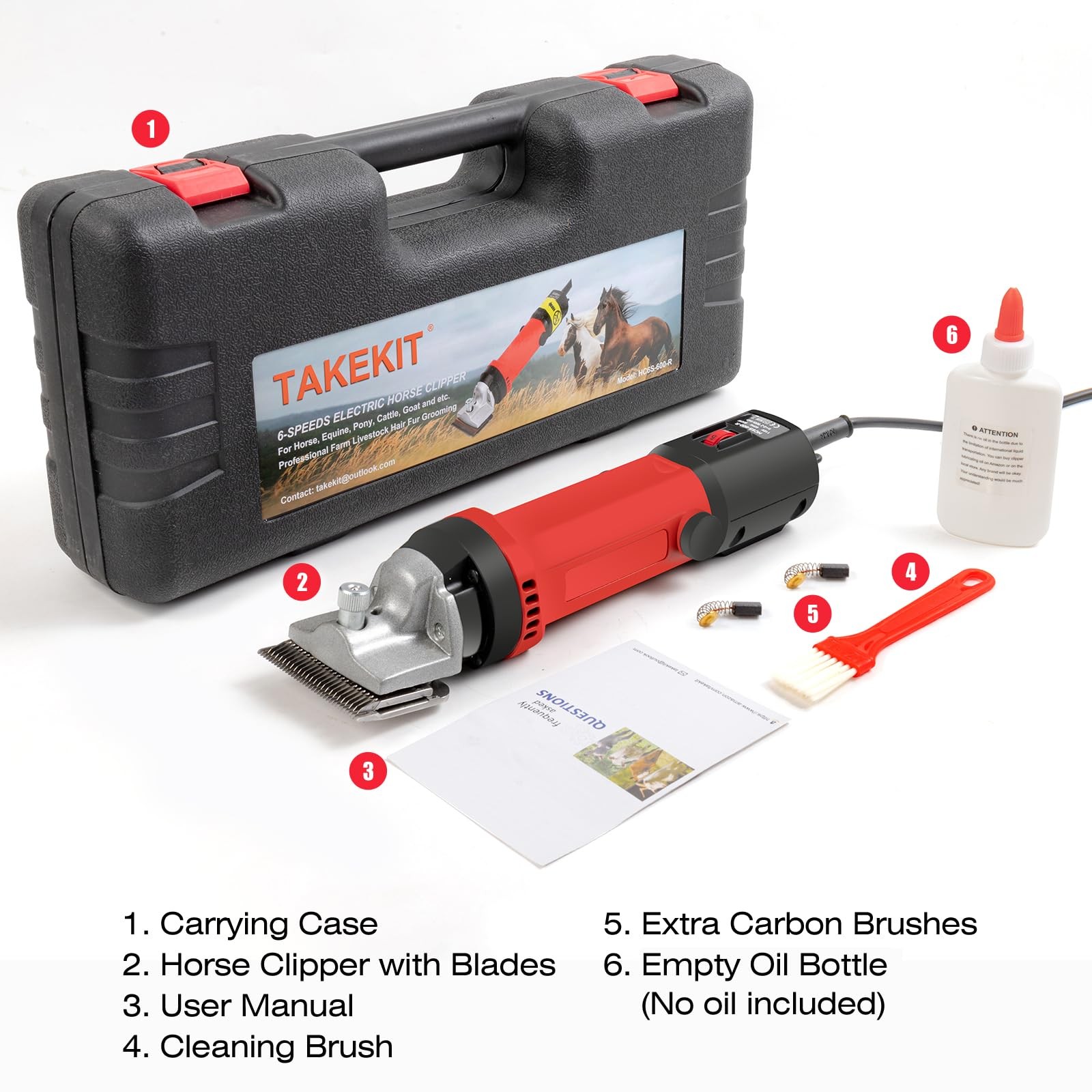 Horse Clippers, 600W Professional Heavy Duty Horse Body Clippers, 6-Speeds L