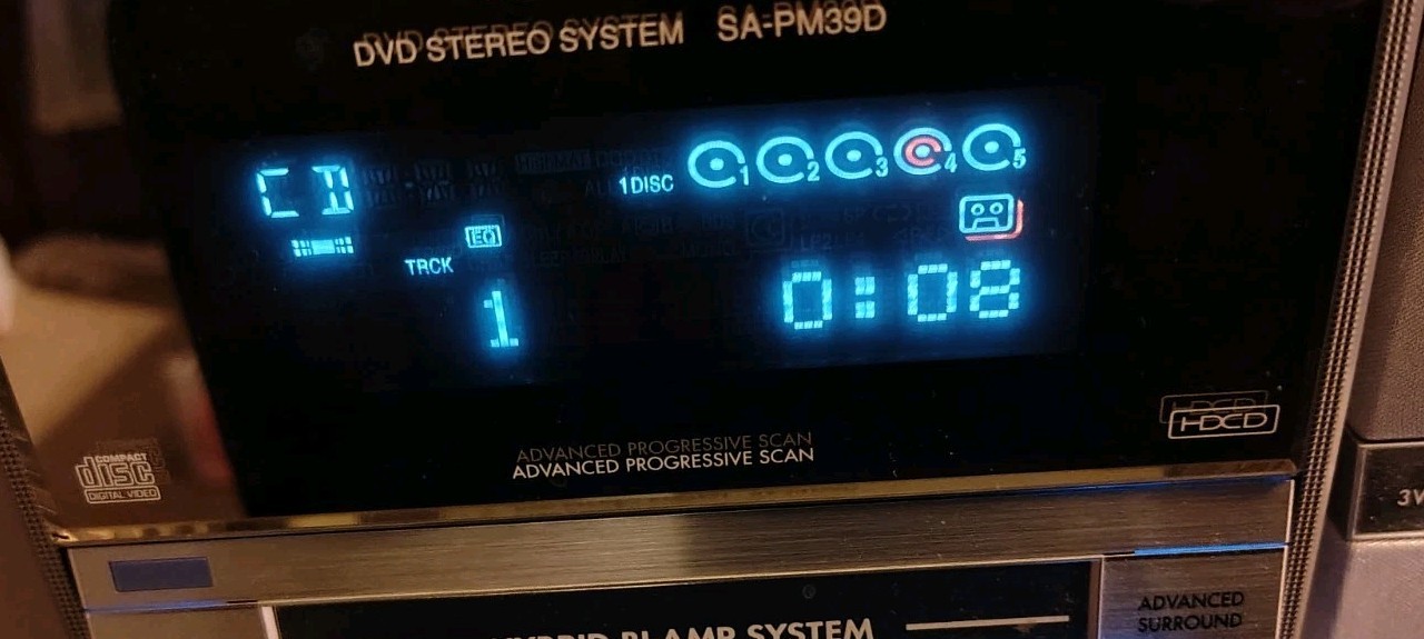 Panasonic SA-PM39D 5 Disc Changer Hybrid CD DVD Cassette Stereo Tape Player.