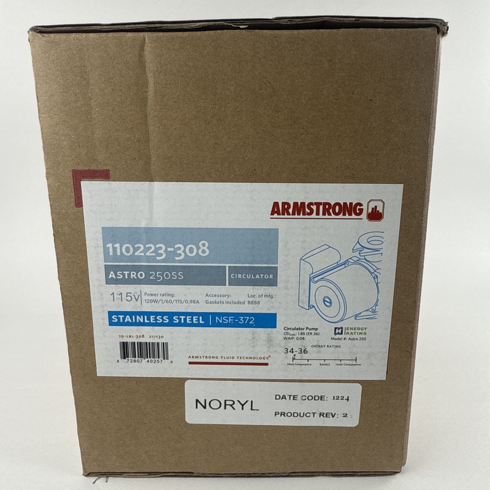 Armstrong 110223-308 Circulating Pump, SS 115V, 1 Phase, Flange, Astro 250SS New