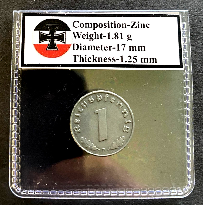 Germany WWII Era Third Reich Nazi Genuine 1 Reichspfennig Coin 1940-1944 Zinc