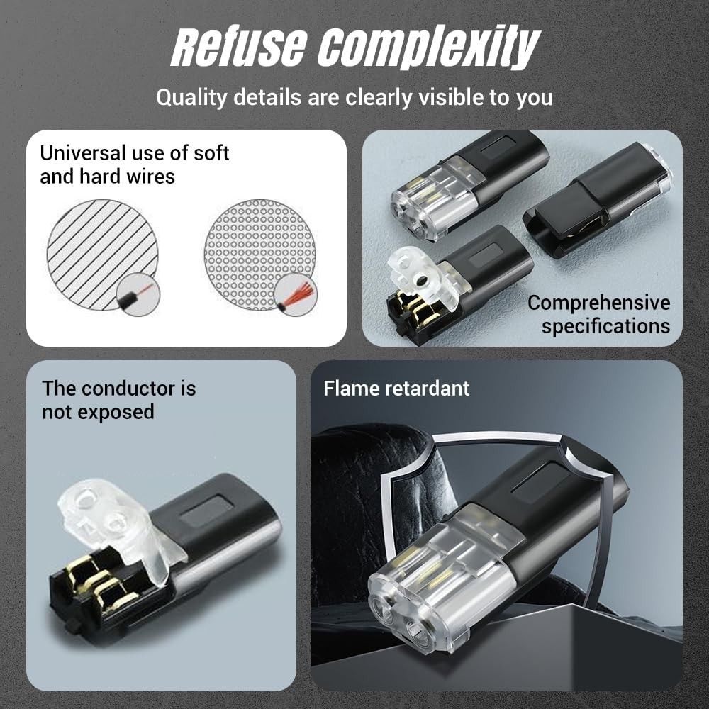 Double-Wire Plug-in Connector, Cable Clamp with Locking Buckle, 20/50 Pack