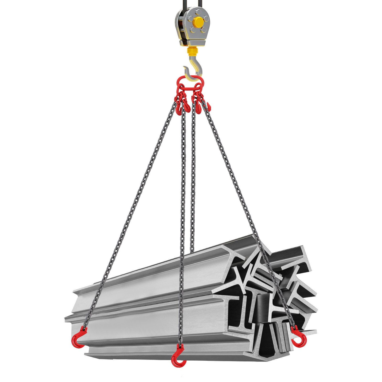 3/8 in x 10ft Chain Sling 4 Legs G80 Lifting Chain With Grab Hooks 22046.23lbs