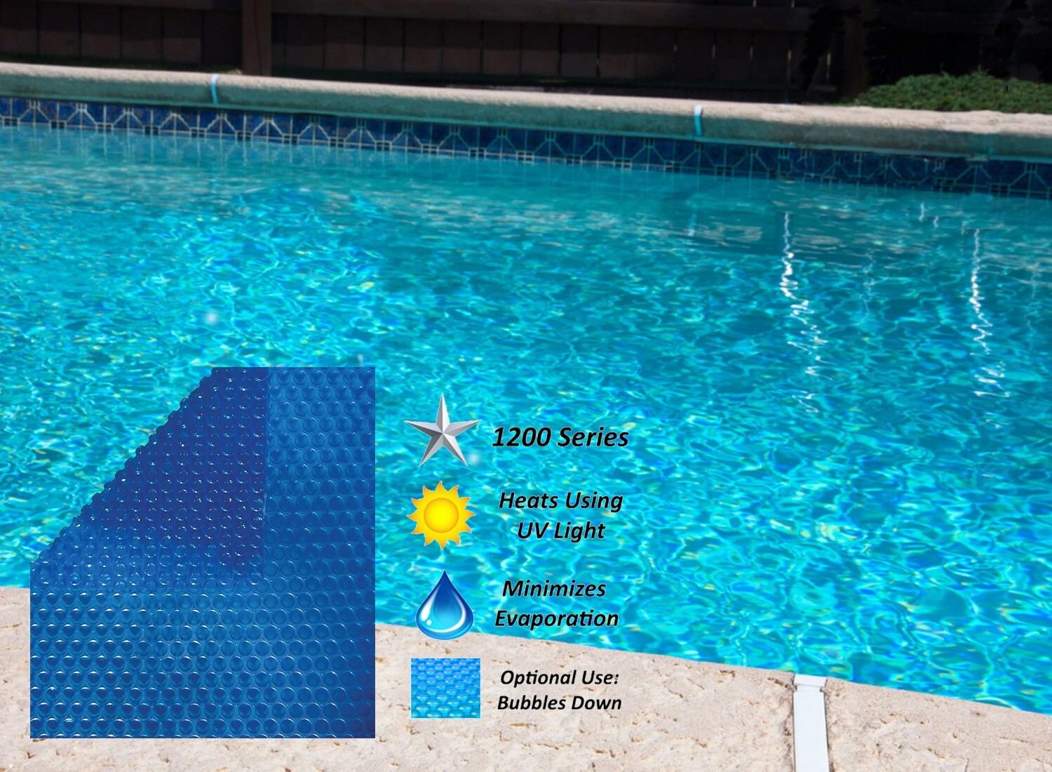 1200 Series Swimming Pool Blue Solar Heating Blanket Cover - (Choose Pool Size)