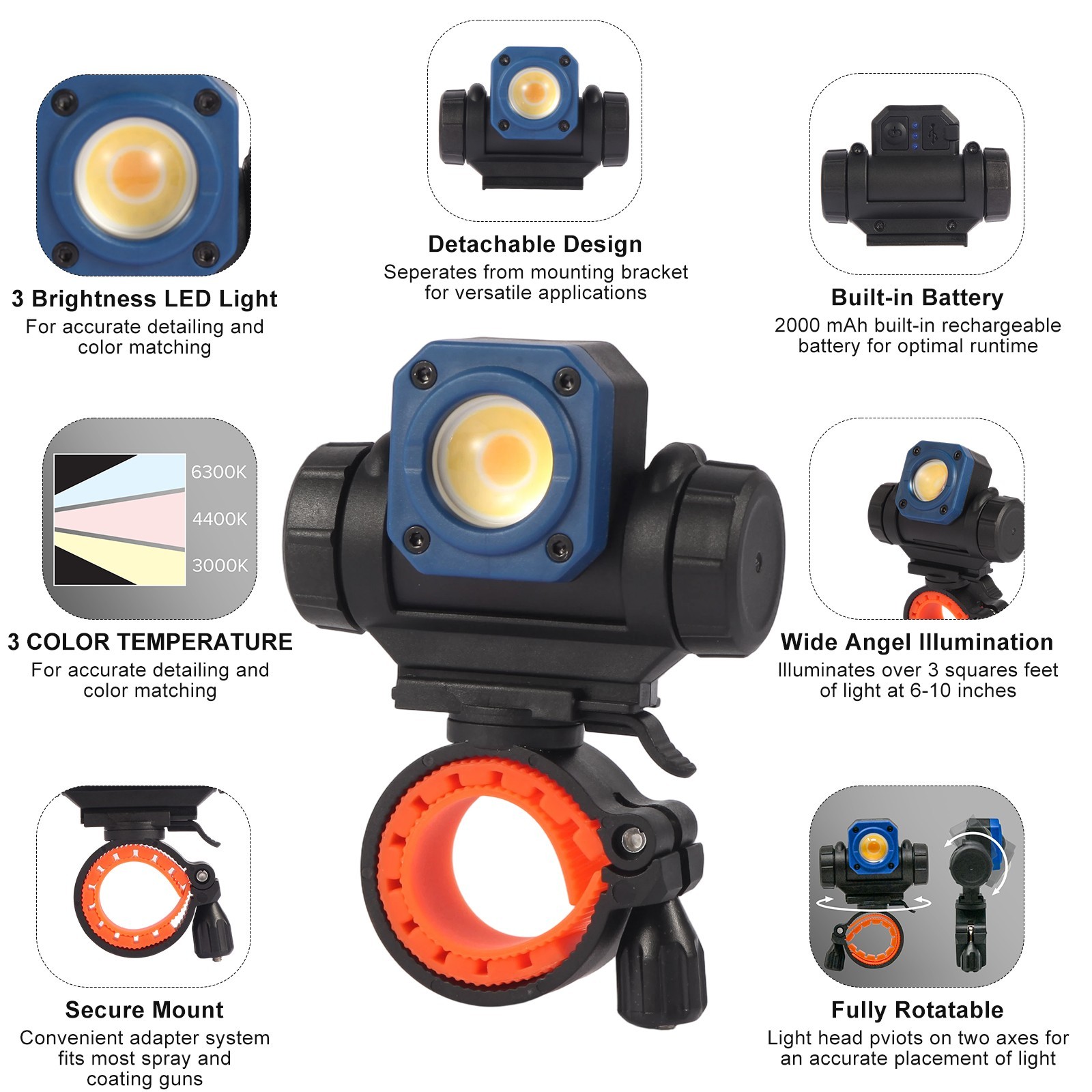 NextLED NT-R3202 Paint Spray Gun Light, CRI 95+ Color Match Mount & Detachable