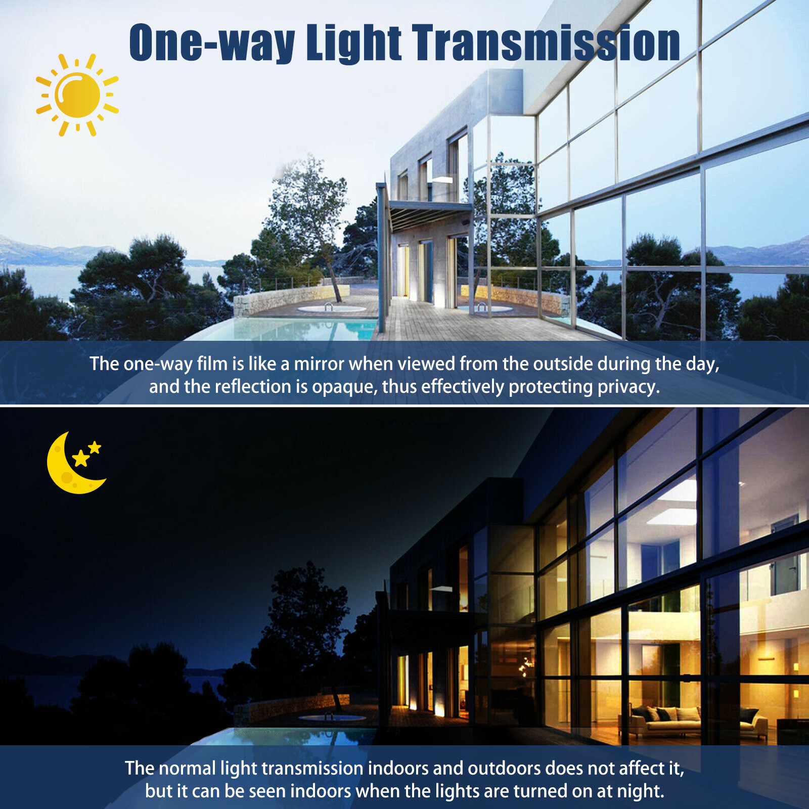 One-Way Mirror Window Film Privacy Tint Sun UV Reflective Heat Control for House