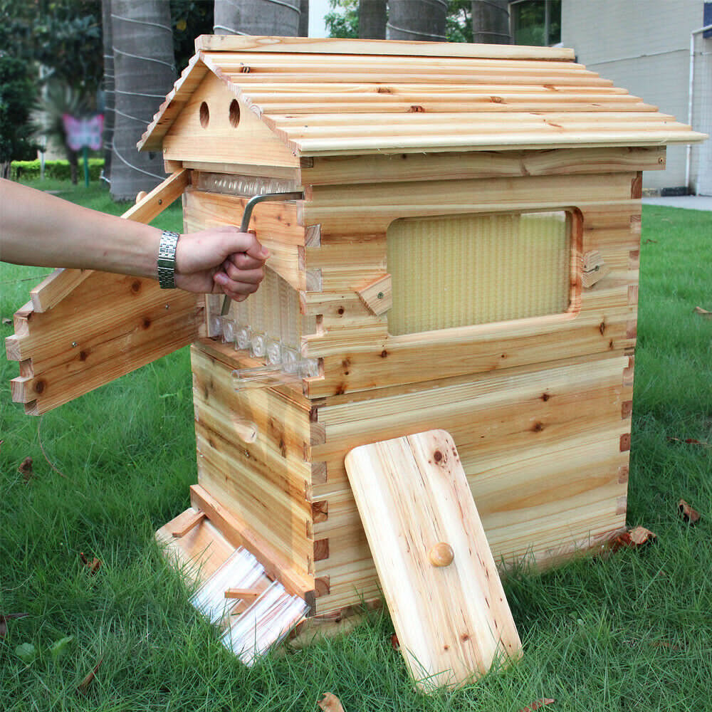 7x Auto Seeping Beehive Honey Hive Frames+Beekeeping Brood Cedarwood Box House