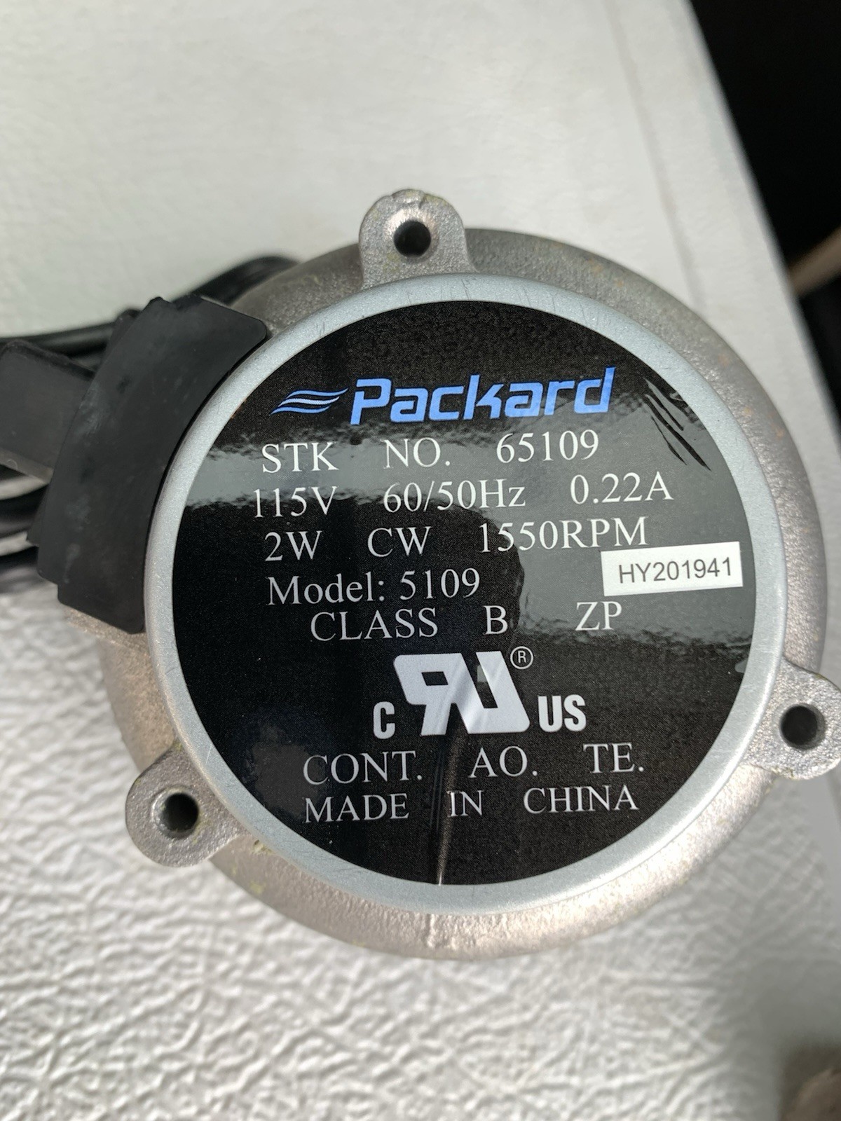 PACKARD UNIT BEARING FAN MOTOR 65109, Water damaged box on bottom of Box.