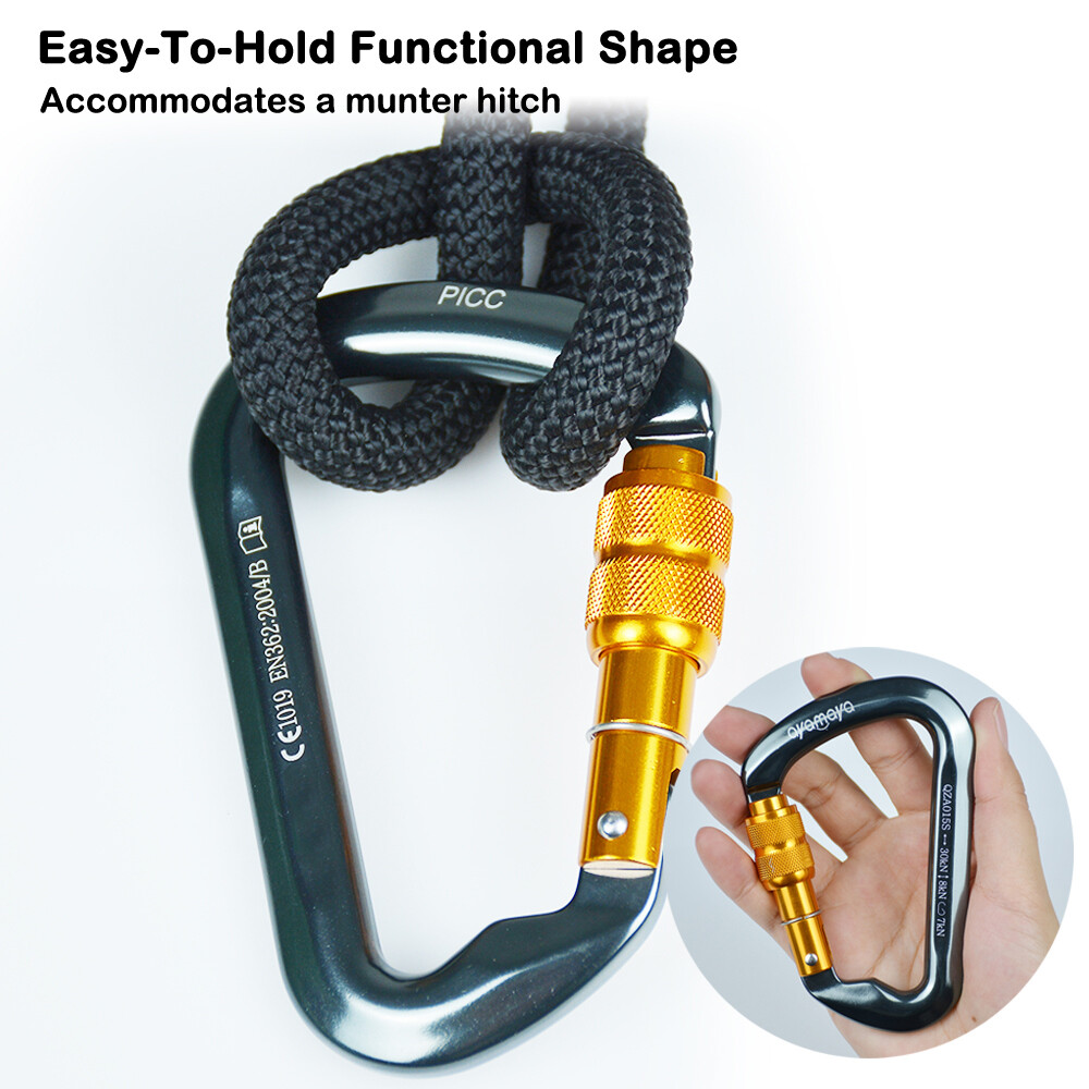 30KN Climbing Carabiner Aluminum Screw Locking Clip Heavy Duty Hook Rock Rescue
