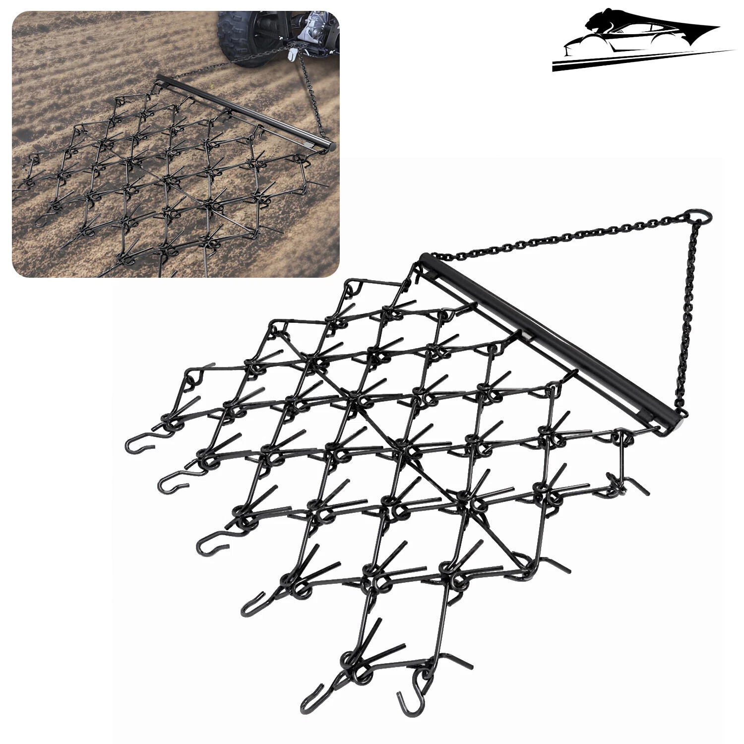 Drag Harrow 4 x 4 Heavy Duty Chain 3/8" Tines For Tractor ATV UTV Lawn Tractor