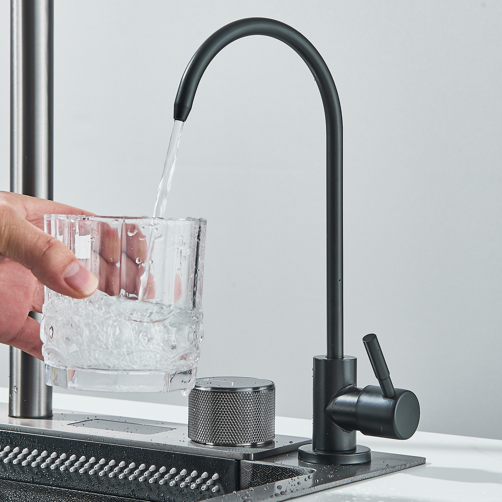 29.5" Flying Rain Stainless Steel Waterfall Kitchen Sink with Faucet Single Bowl