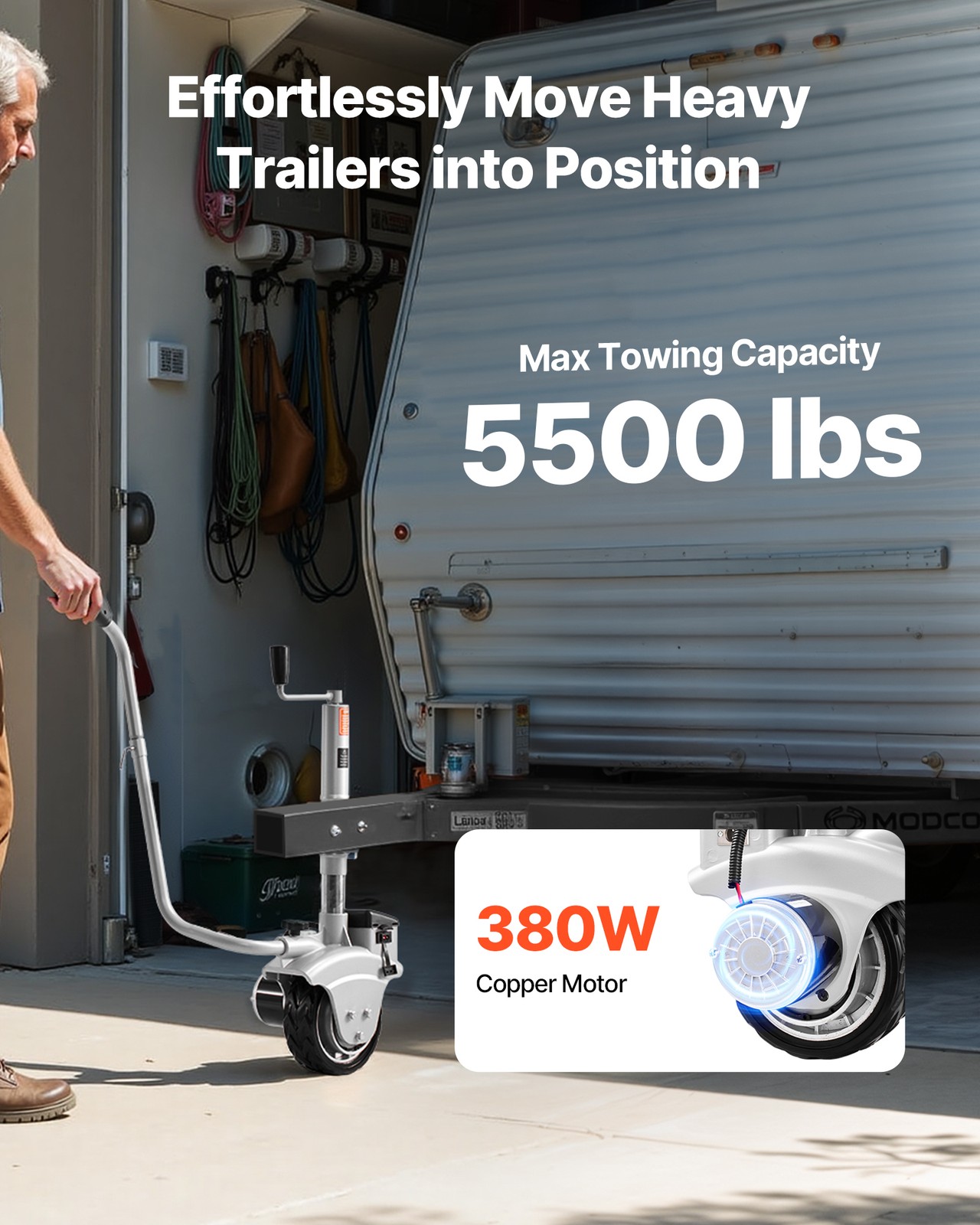 VEVOR Motorized Jockey Wheel 5500 lbs Adjustable Electric Trailer Dolly 380W