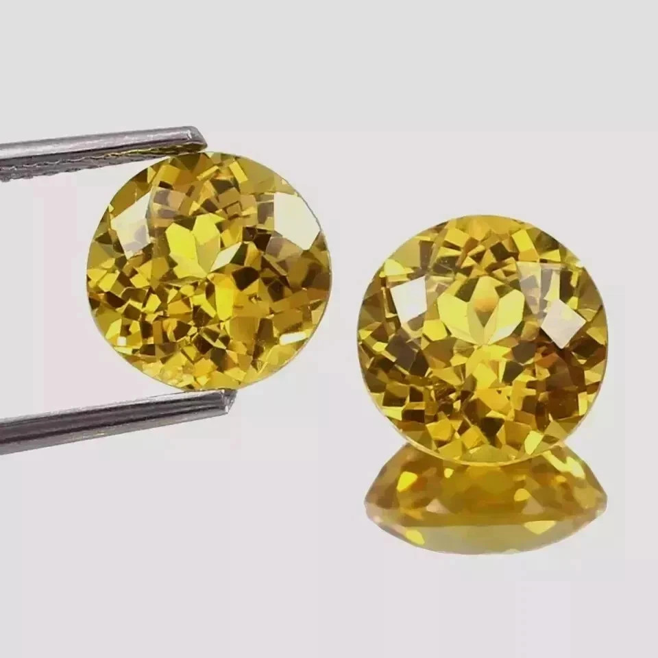 70 Ct Natural Ceylon Round Cut Yellow Sapphire Certified Loose Gemstone Pair