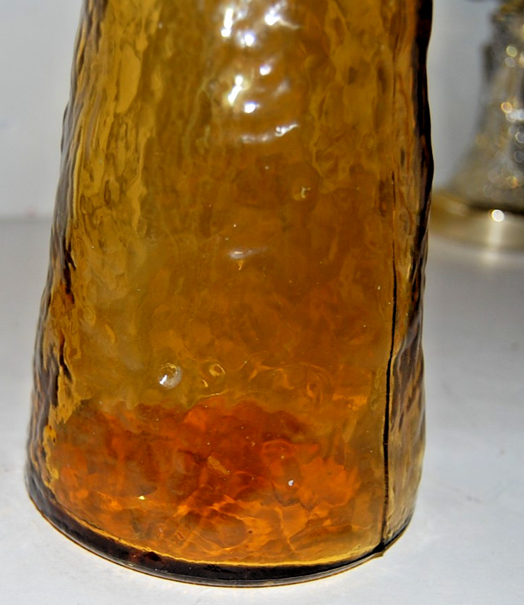Vintage Empoli Honey Amber Crinkle Glass Decanter Bottle 23" Tall w/ Stopper