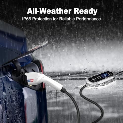 Cargador EV de nivel 1 y 2, carga rápida de 16A 110V-240V con cable de plateado