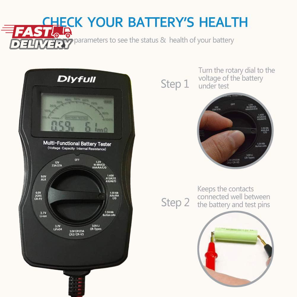 Dlyfull Universal Battery Tester with LCD Display, Small Digital Battery Voltage