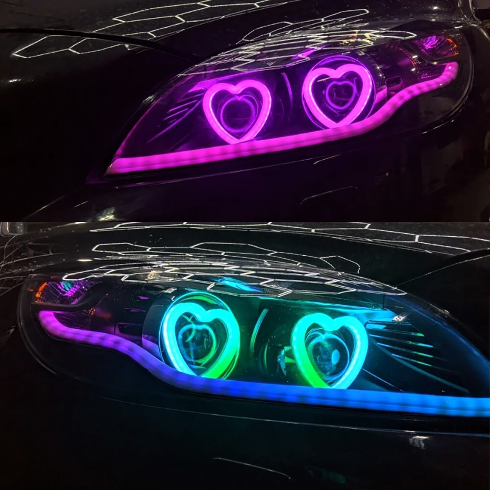 APP control Car RGB Heart LED Angel Eyes Halo Rings Headlight DRL Light Retrofit