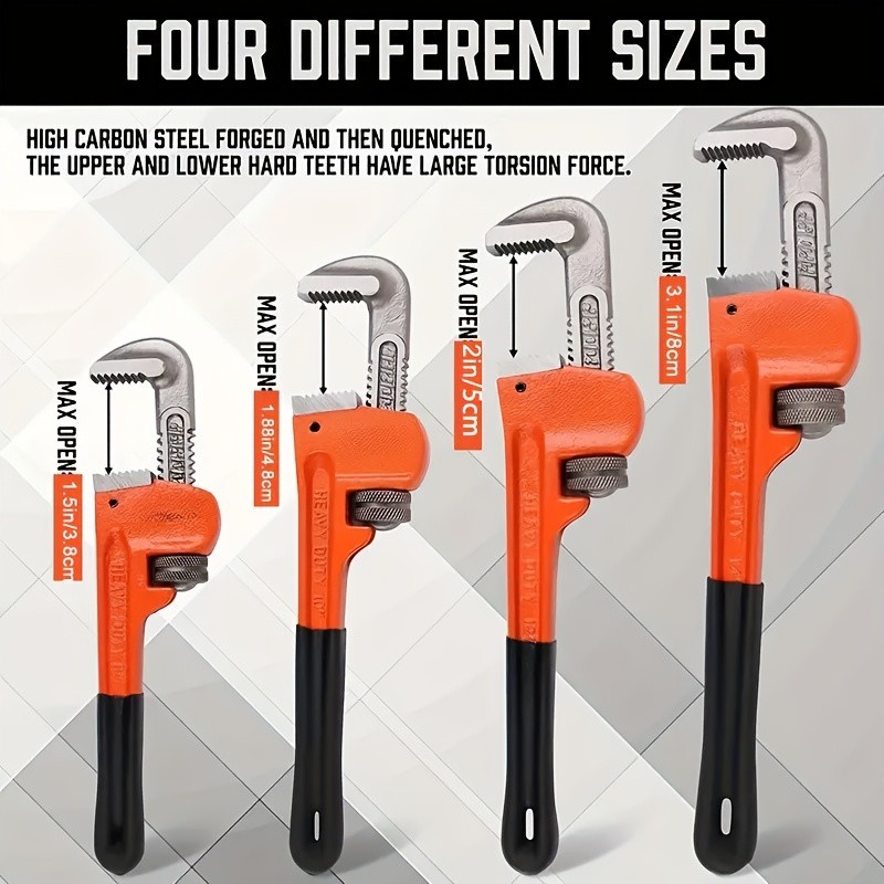 Heavy Duty Pipe Wrench - Forged Steel, Multiple Sizes for Plumbing & Vehicle Rep