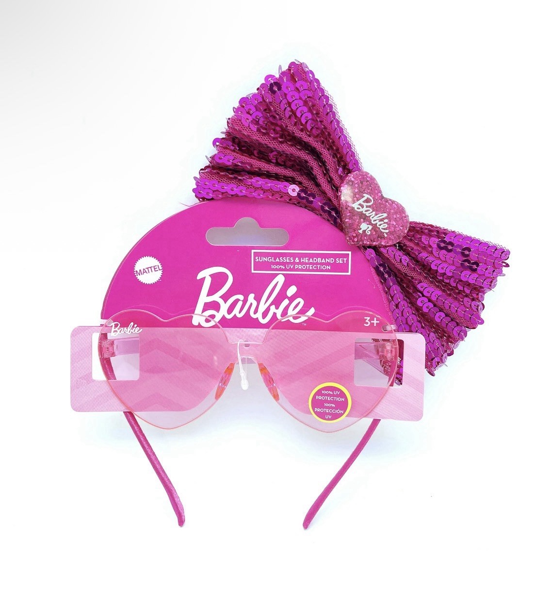 Barbie Girl’s Pink Heart Shaped Sunglasses With Matching Headband &Bow 3-8years