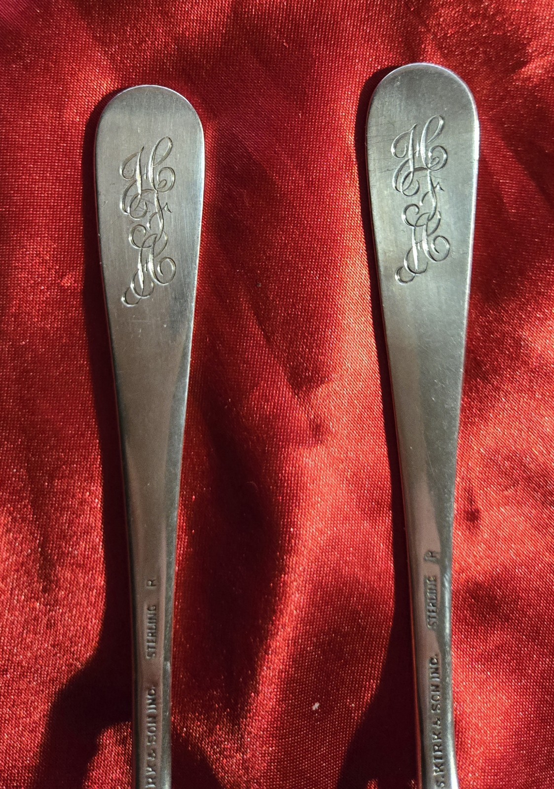 Two Vintage Sterling Silver Spoons Repousse Pattern With Monogram, Kirk Sons
