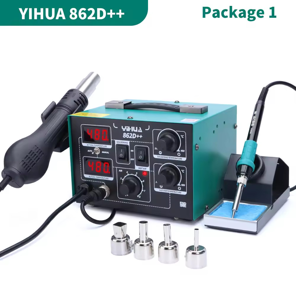 YIHUA 862D++ Soldering Station 750W Digital 2-in-1 Hot Air + Iron Rework Station