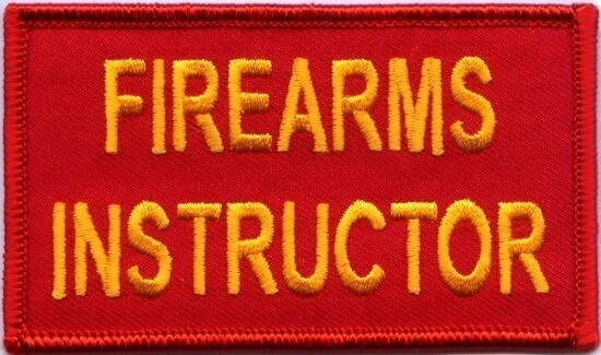 FIREARMS INSTRUCTOR Embroidered Gold on Red Hook Patch 2 X 3 3/8 Veteran Seller!