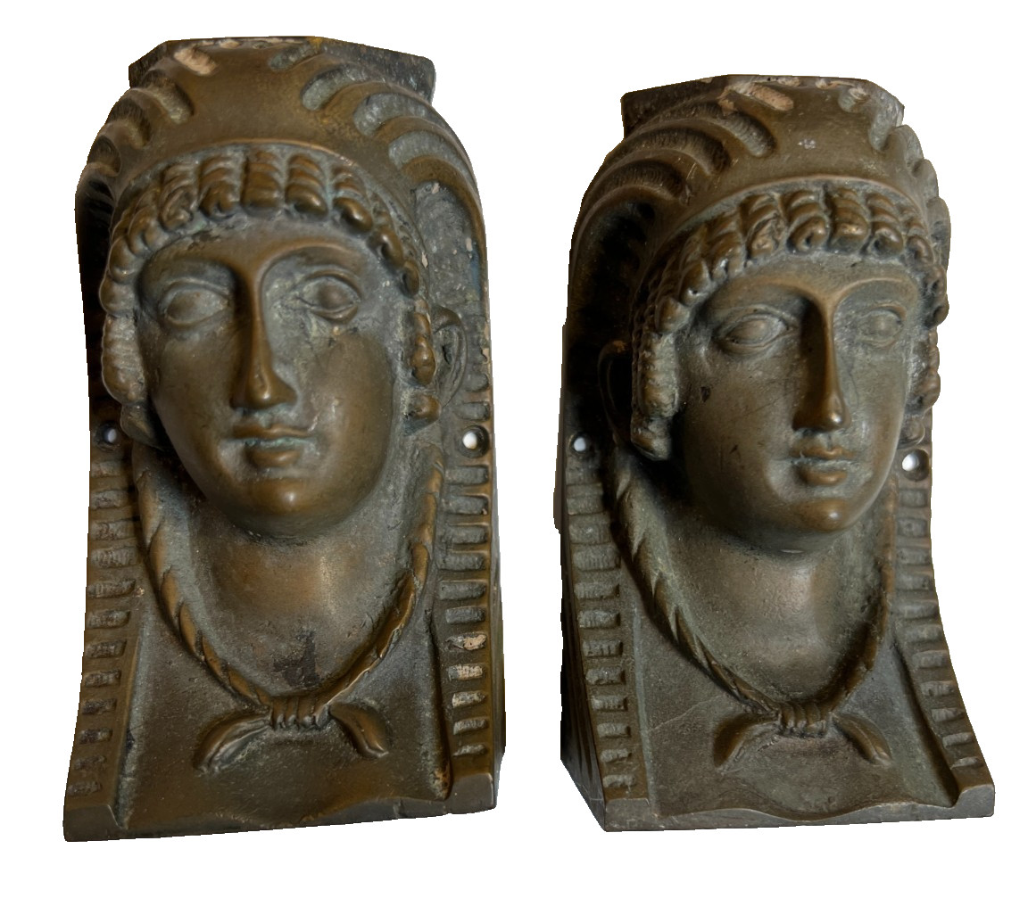 2: Antique Cast Brass Egyptian Revival Furniture Mounts Architectural Appliques