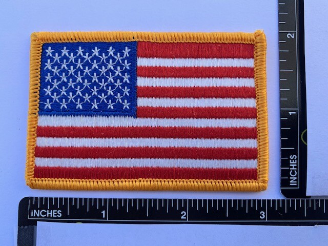 SEW-ON ONLY - USA AMERICAN FLAG EMBROIDERED PATCH GOLD BORDER (3 x 2”) - HI QLTY
