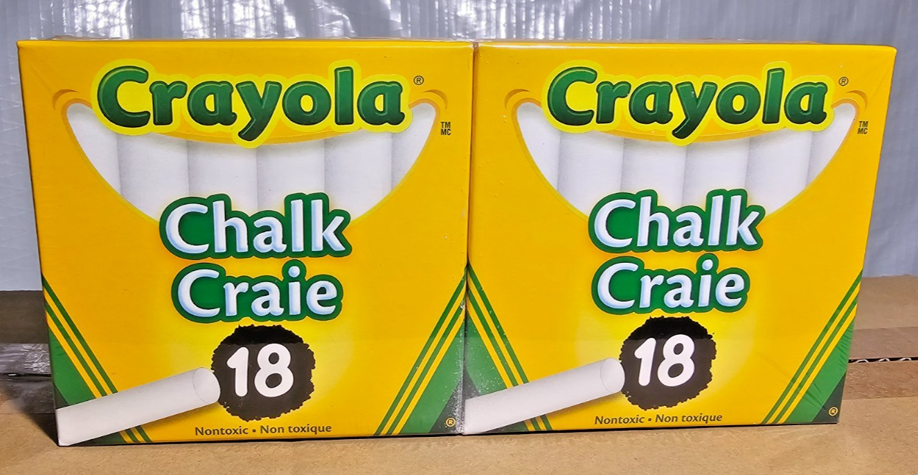 CRAYOLA White Chalk Craie 51-1666 18 sticks/ box, Lot of 36 boxes =648