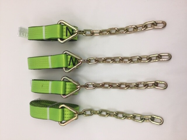 8 pt Kit 14 Hi-VIZ TECNIC Webbing Rollback / Flatbed Car Tie-Down w/ Chain Tails