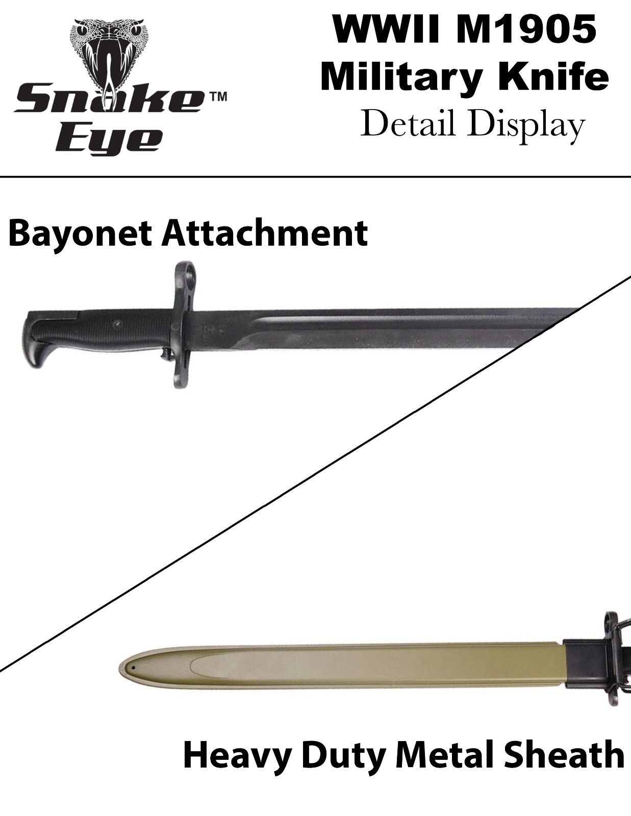 21.5" WWII US Army M1 Rifle Bayonet Knife with Scabbard