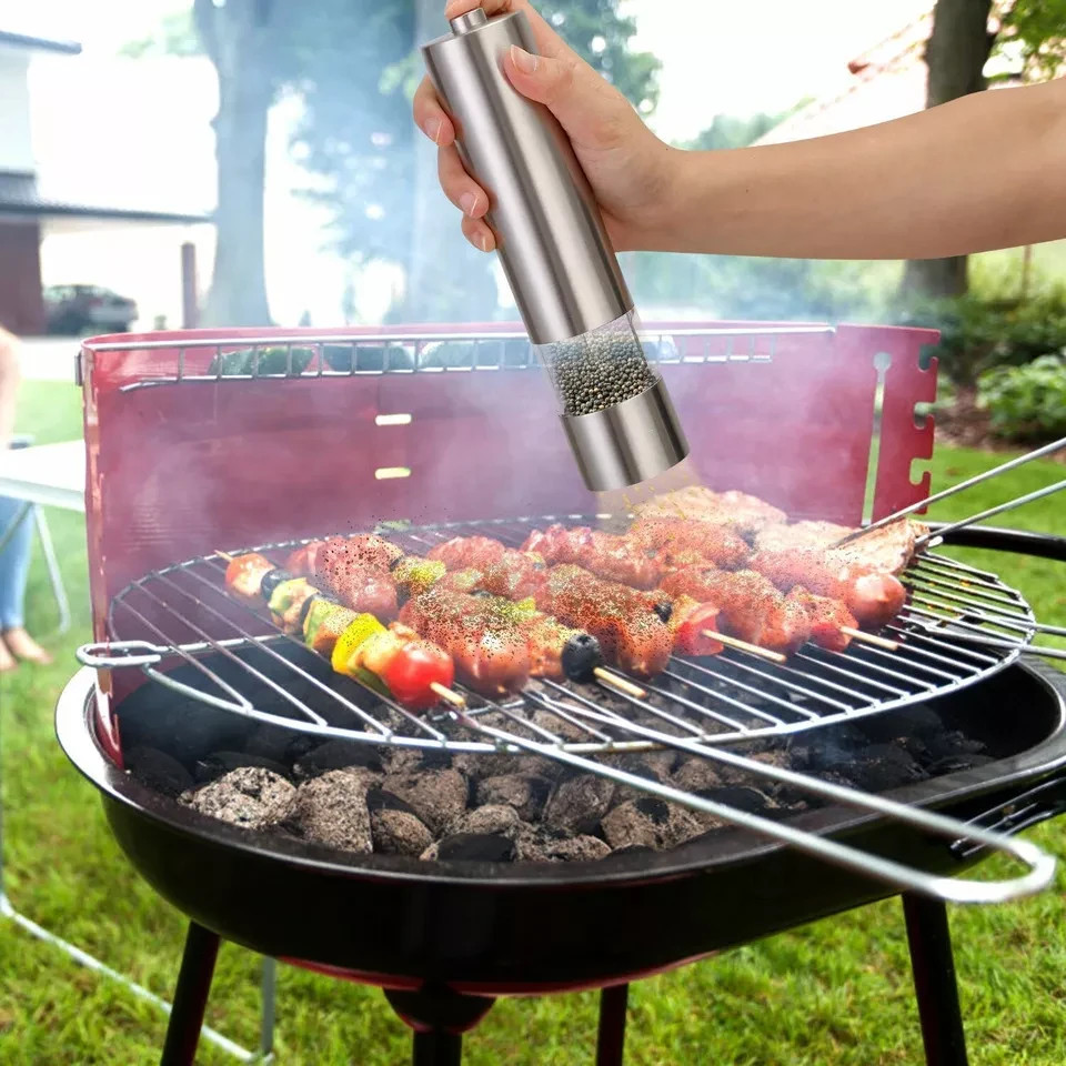 2pcs Electric Salt Pepper Grinder Mill Shakers Set Adjustable Stainless Steel